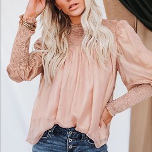 See You Again High Sheen Smocked Blouse